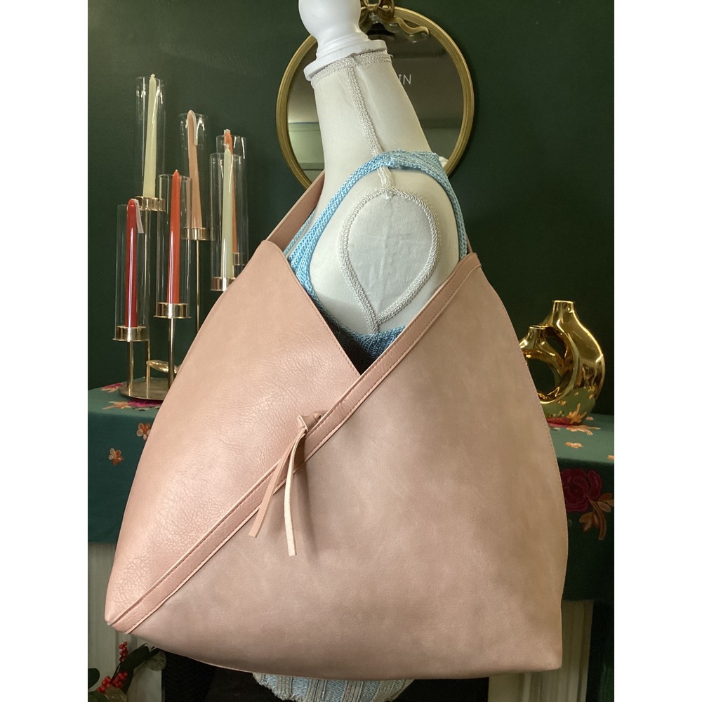 Ulta Blush Pink Oversized Hobo Bag Slouchy Triangle Tote with Side Pocket